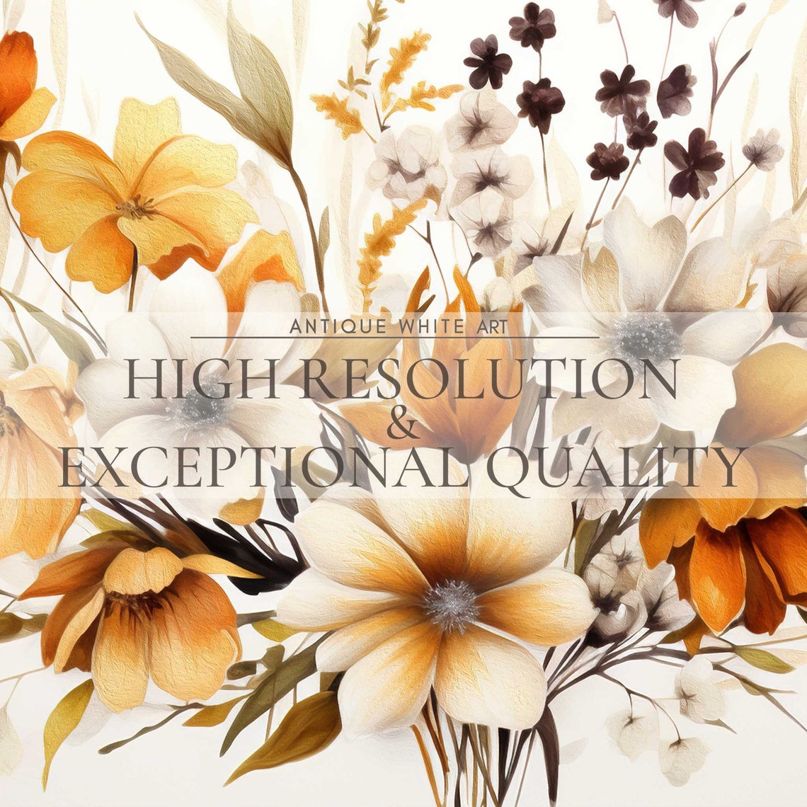 Autumn Wildflower Bouquet Orange Cream Vintage Floral Wall Art Poster - Image 3
