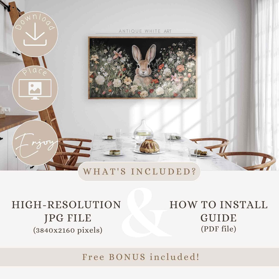 Moody Bunny Easter Rabbit Art Print, Spring Wildflowers - Image 2