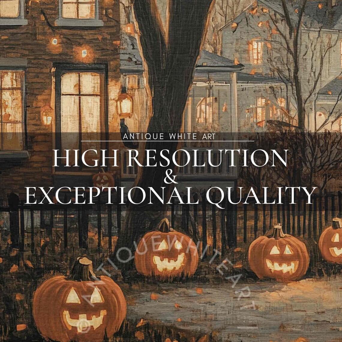 Spooky Town Vintage Town Street Autumn Art Print - Image 4