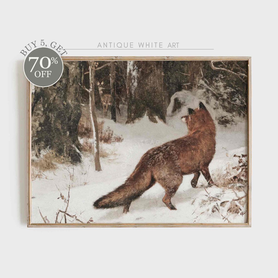 Vintage Farmhouse Fox In Winter Christmas Art Print