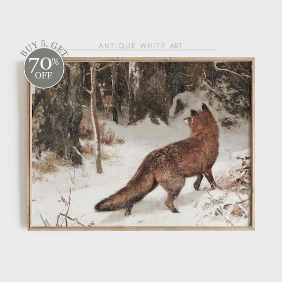 Vintage Farmhouse Fox In Winter Christmas Art Print