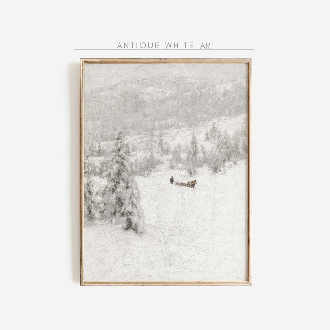 Vintage Christmas Print, Snowy Winter Landscape