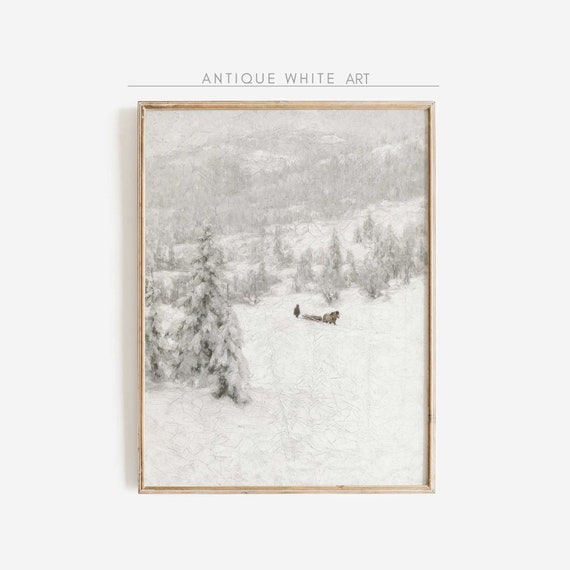 Vintage Christmas Print, Snowy Winter Landscape