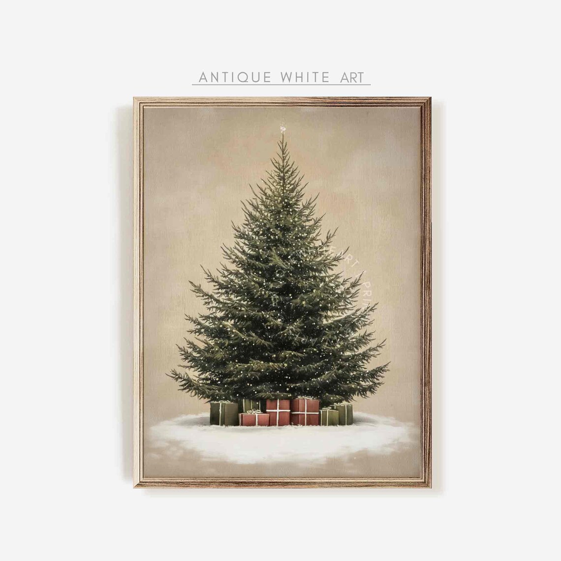 Christmas Tree Neutral Winter Art Print, Rustic Vintage