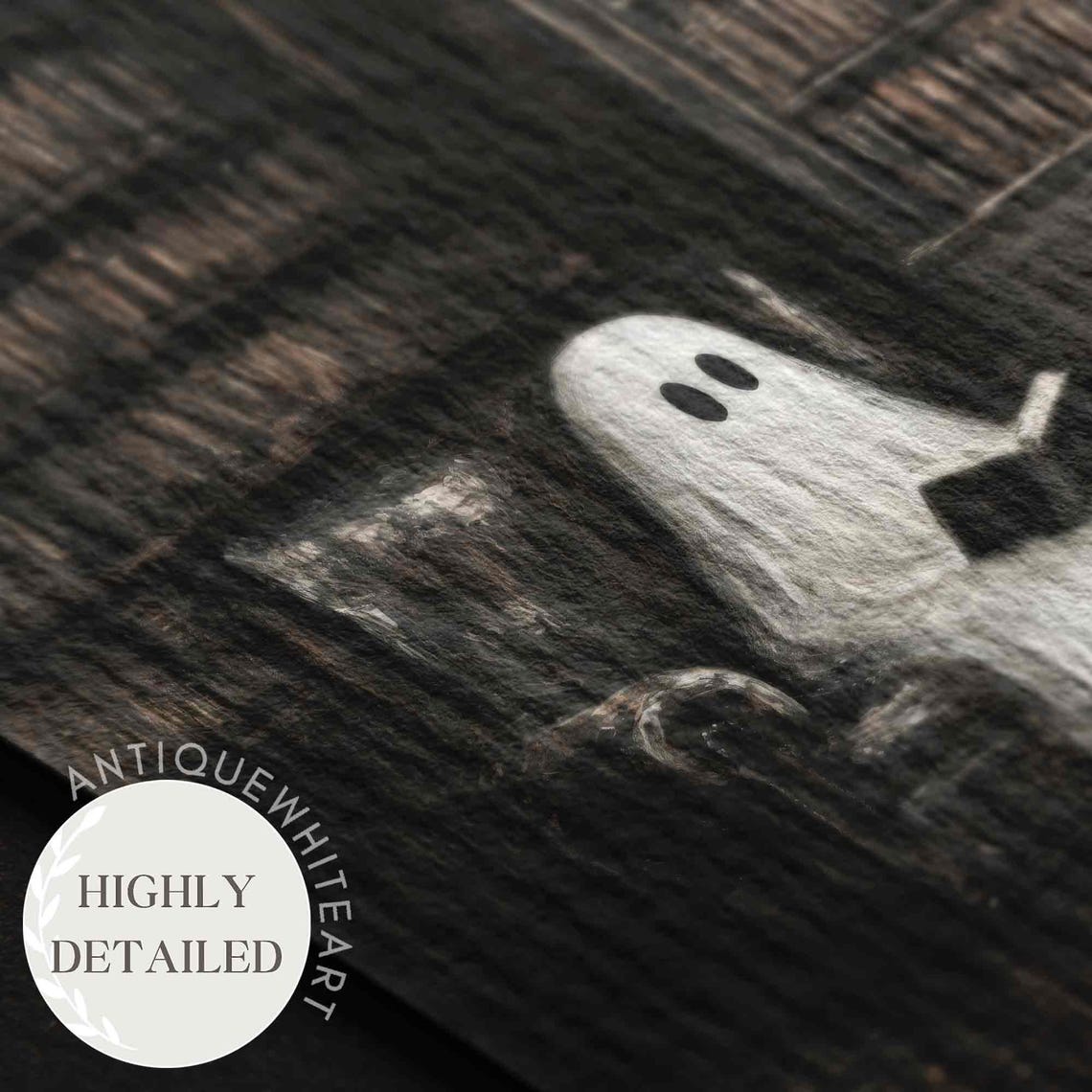 Ghost Reading Book Dark Vintage Library Spooky Cute Halloween Poster - Image 3