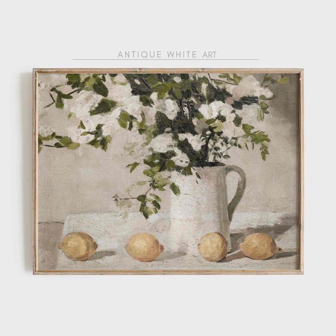 Vintage Kitchen Still Life Painting, Neutral Floral Art Print