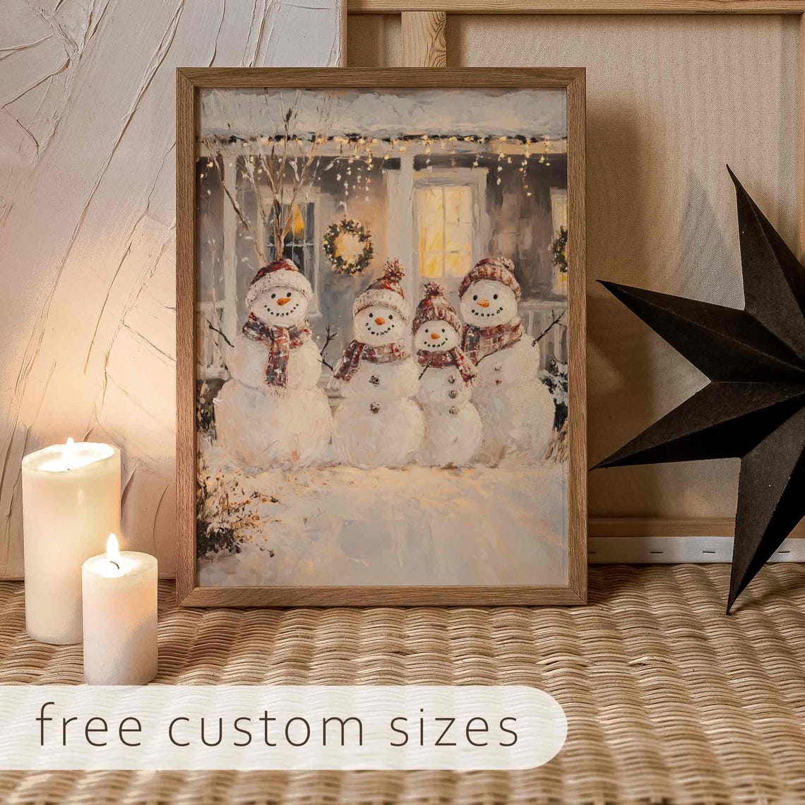 Snowman Family Christmas Wall Art Country Christmas Print Winter Painting Holiday Home Decor Snowman Art Print W135 - Image 3