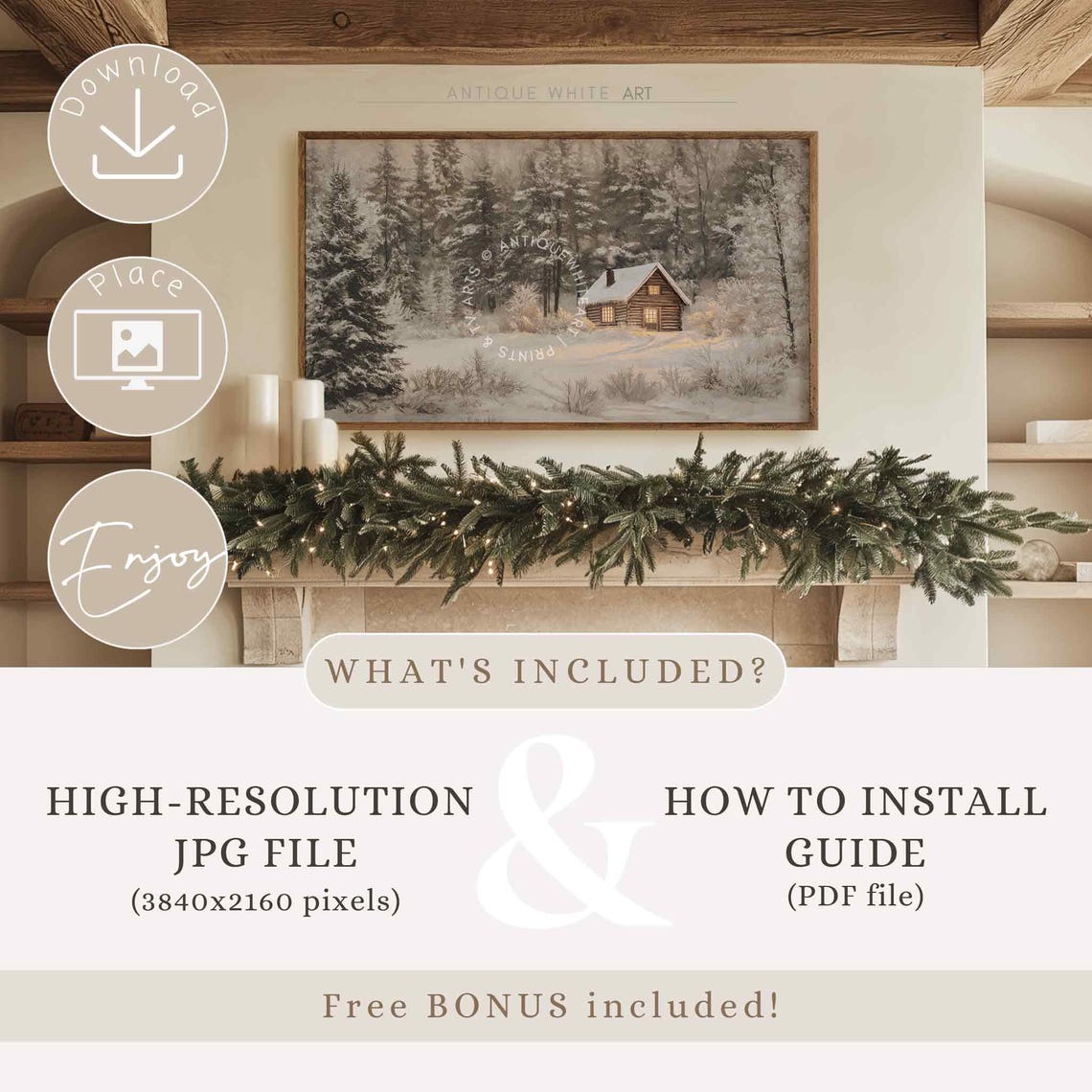 Winter Frame Tv Art Rustic Oil Painting For Tv Winter Cabin Tv Art Forest Farmhouse Art Screensaver Winter Landscape Art For Tv Wa98 - Image 4