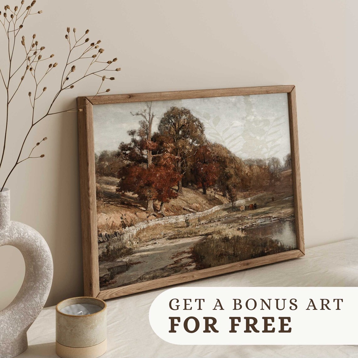 Vintage Fall Landscape Painting, Rustic Country Art Print - Image 2