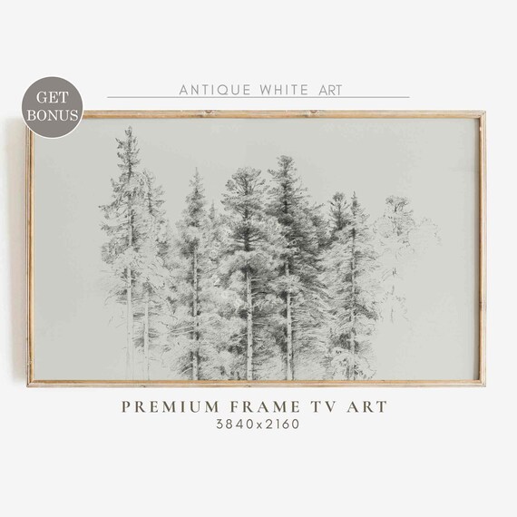 Winter Frame Tv Art Vintage Christmas Tree Sketch Minimalist Neutral Art Moody Frame Tv Art Farmhouse Decor Wa49