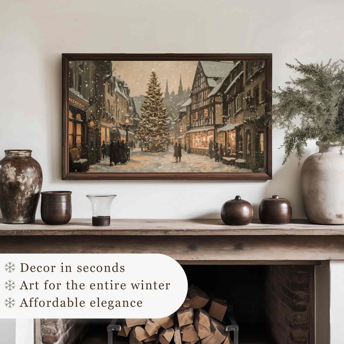 Christmas Tree Frame TV Art, Farmhouse Vintage Town - Image 3