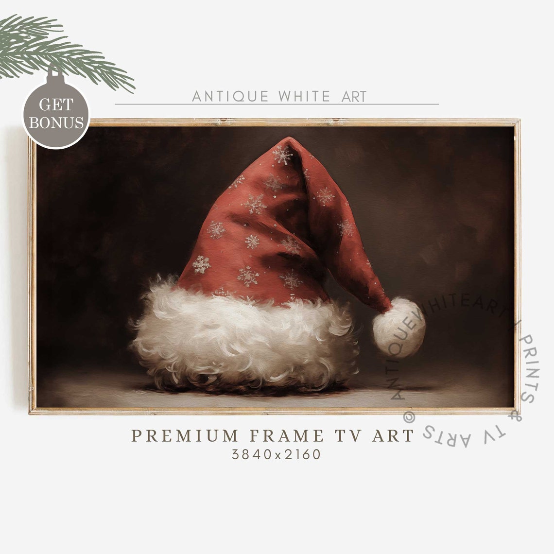 Vintage Christmas Frame Tv Art Santa Claus Hat Moody Painting For Tv Farmhouse Christmas Christmas Hat Holiday Decor Wa6