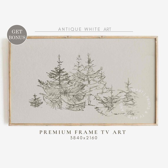 Frame Tv Art Minimalist Winter Art For Tv Moody Pine Tree Vintage Sketch Neutral Holiday Minimalist Rustic Farmhouse Decor Wa64