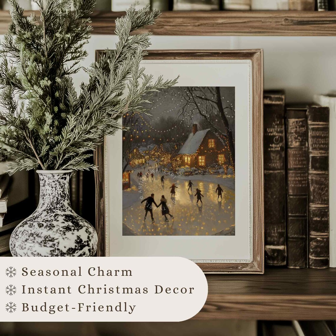 Winter Ice Skating Christmas Eve Art Print - Image 2