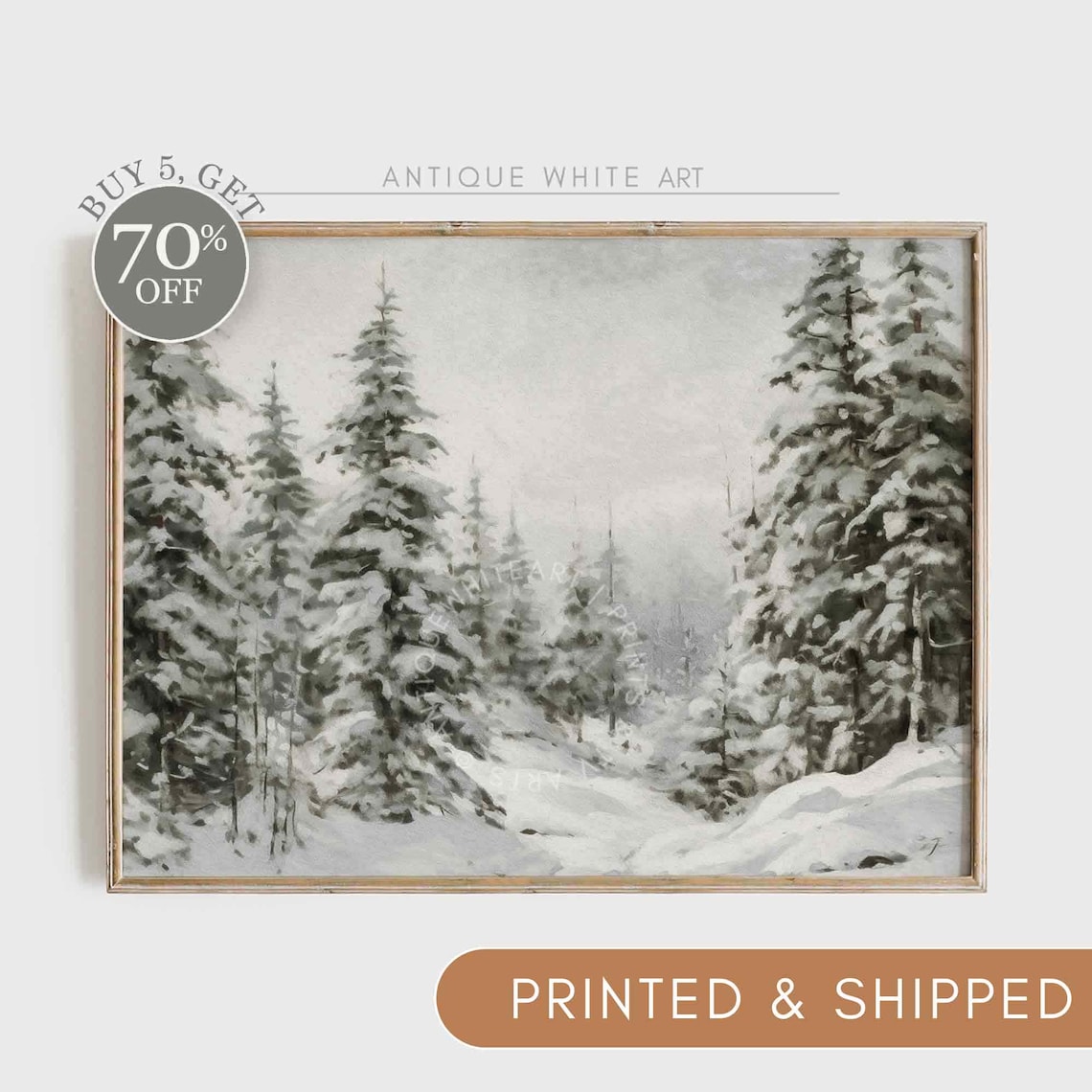 Winter Landscape Print, Farmhouse Pine Forest Art Print