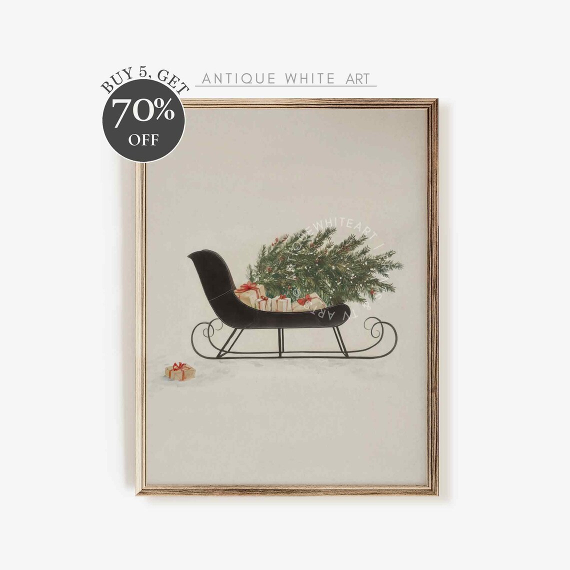 Vintage Sleigh Christmas Tree Holiday Decor Art Print