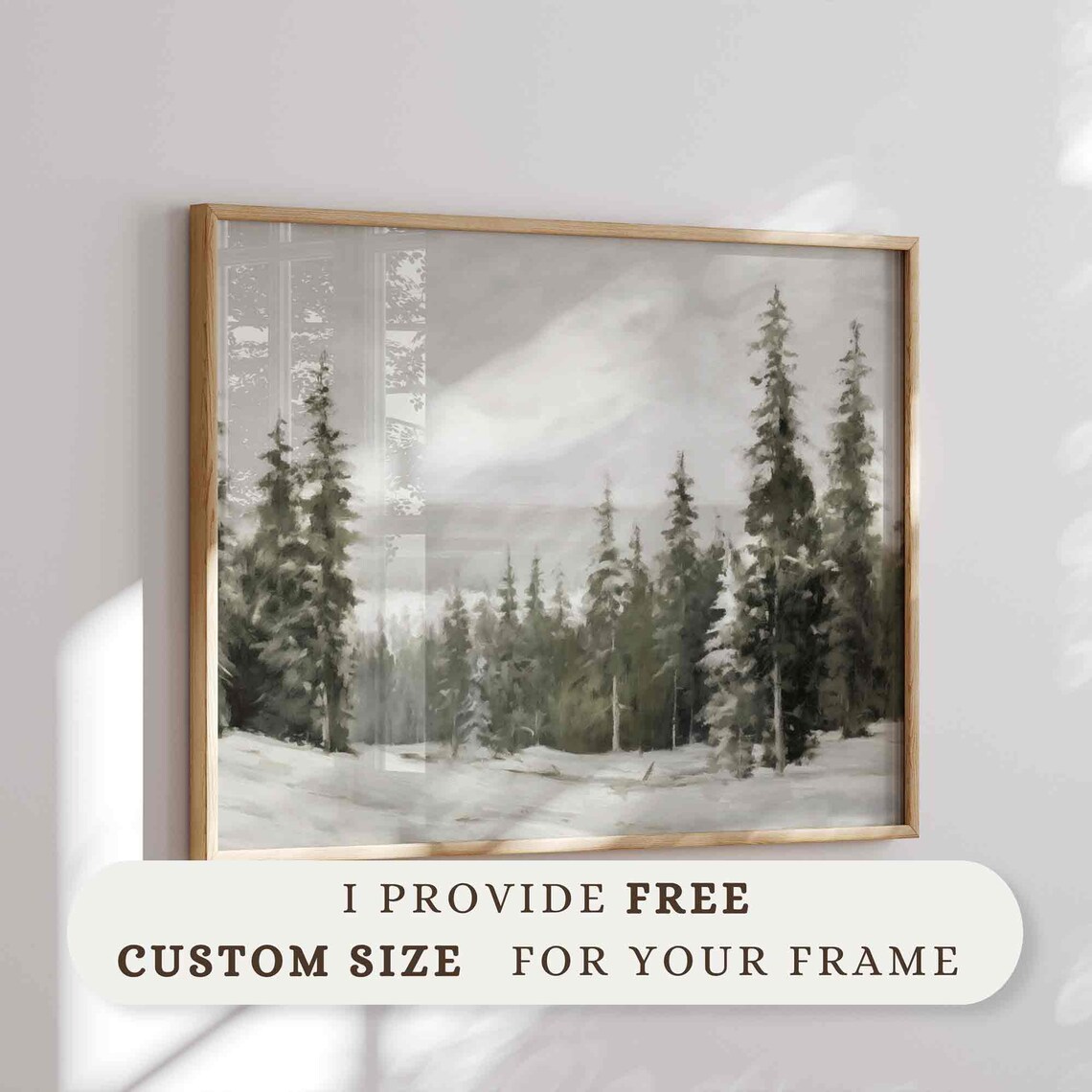 Snowy Winter Pine Forest Art Print, Farmhouse - Image 2