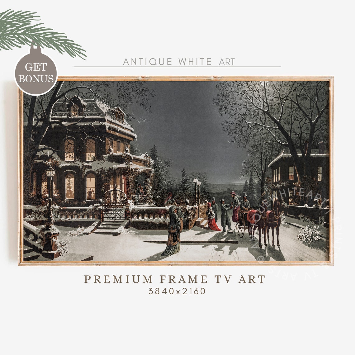 Christmas Eve Frame Tv Art Winter Painting For Tv Vintage Village Farmhouse Christmas Decor Frame Tv Tv220