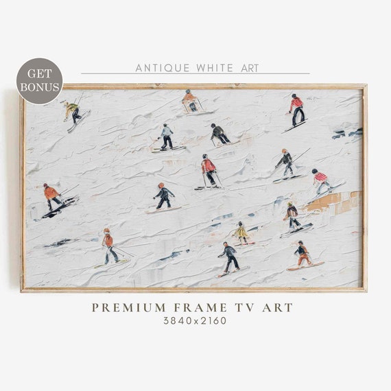 Winter Ski Resort Abstract Snow Oil Painting Art Print