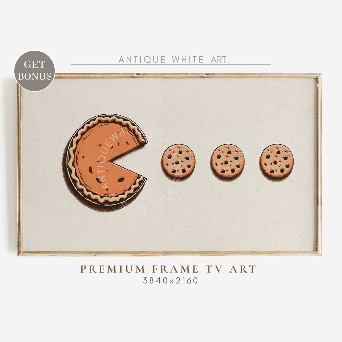 Pumpkin Pie Pac Man Cookie Chase Funny Thanksgiving Fall Kitchen Wall Art Print