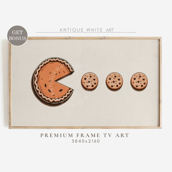 Pumpkin Pie Pac Man Cookie Chase Funny Thanksgiving Fall Kitchen Wall Art Print