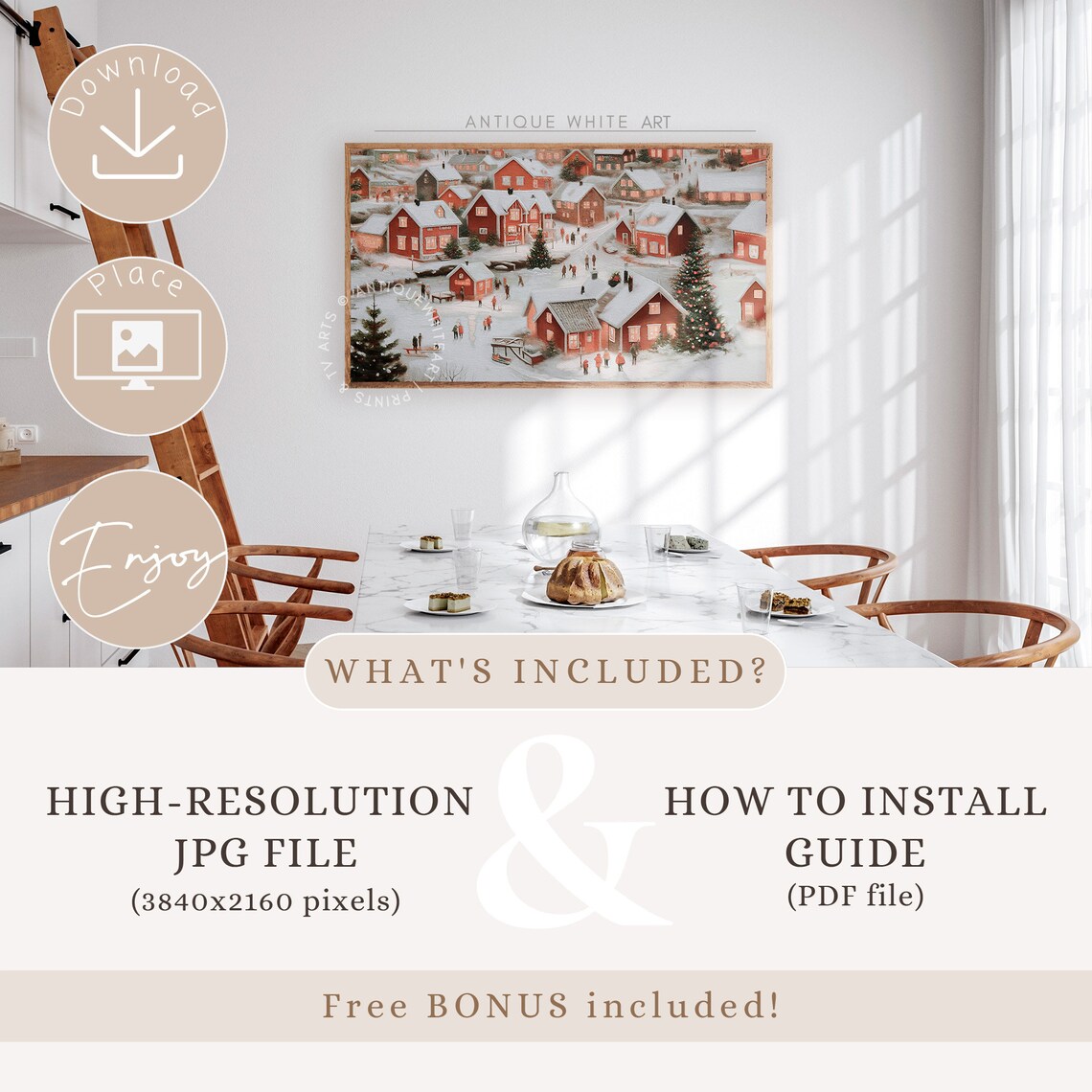 Winter Village Vintage Farmhouse Christmas Art Print - Image 4