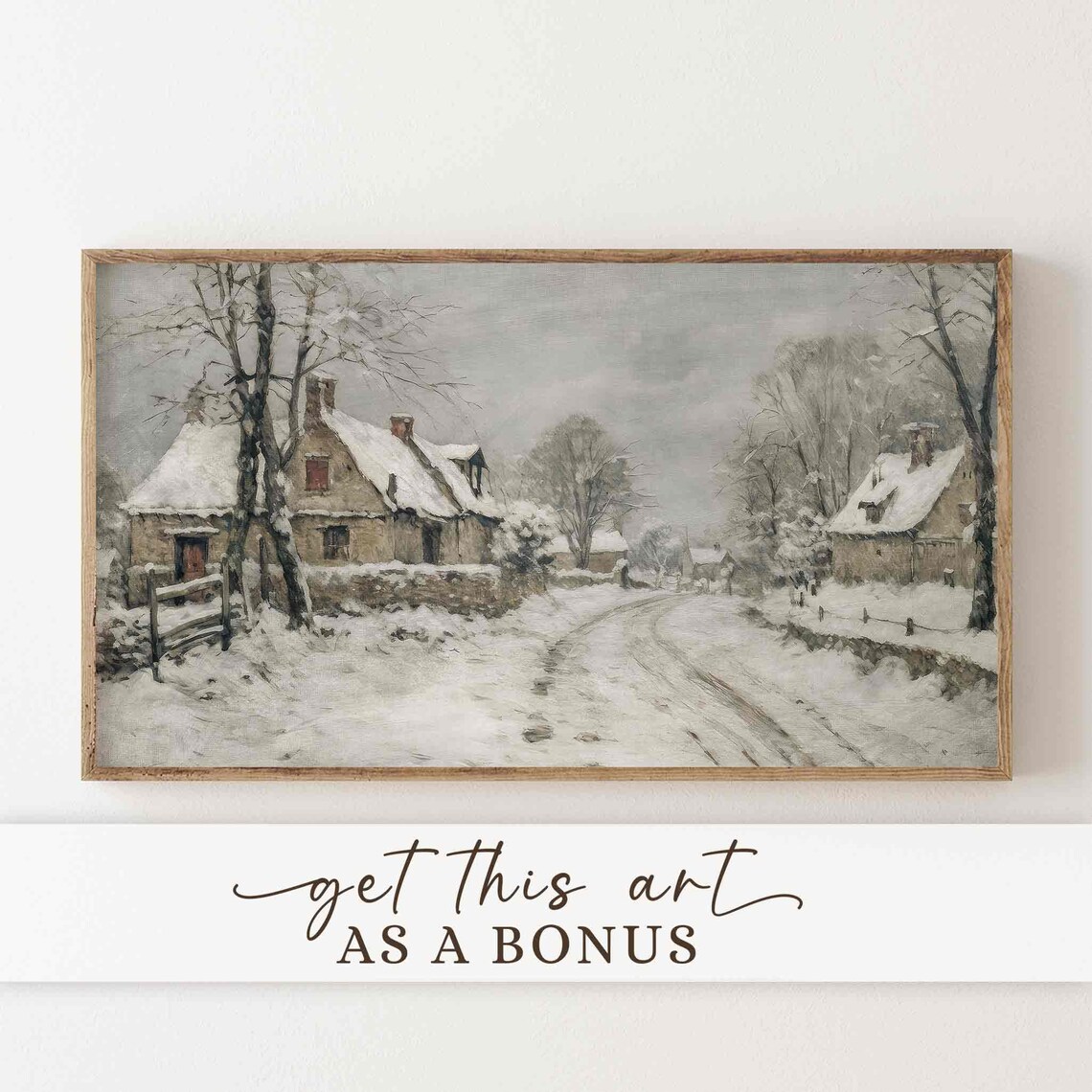 Rustic Frame Tv Art Winter Ice Skating Seasonal Rustic Oil Painting Art For Tv Farmhouse Tv Art Vintage Decor Wa58 - Image 2