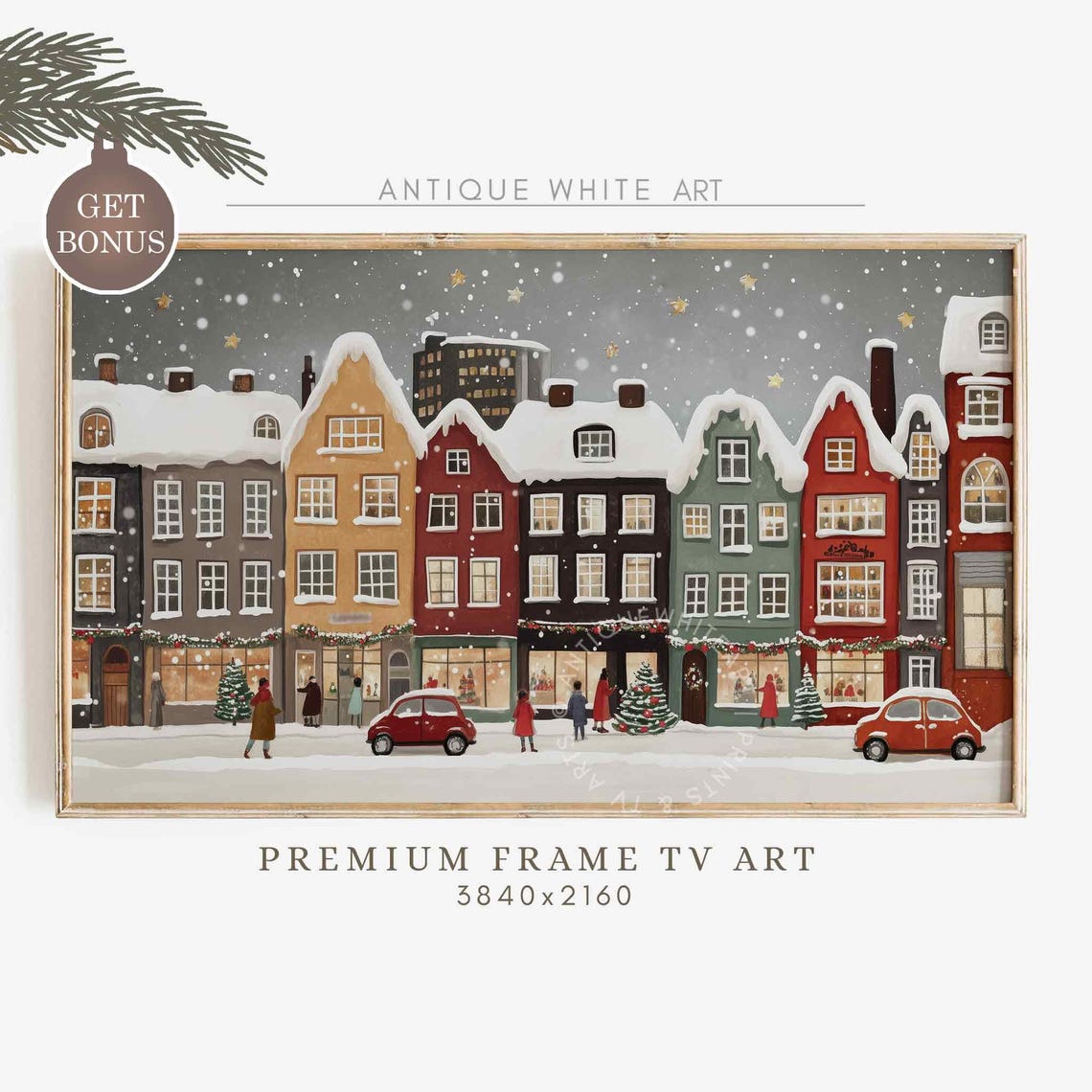 Christmas Village Frame Tv Art Winter Town At Night Christmas Painting For Tv Neutral Holiday Frame Tv Art Christmas Decor Wa91