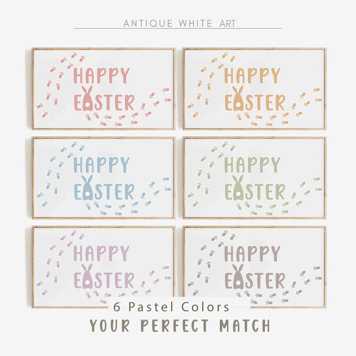 Happy Easter Pink Bunny Paw Print Typography Holiday Wall Poster - Image 3