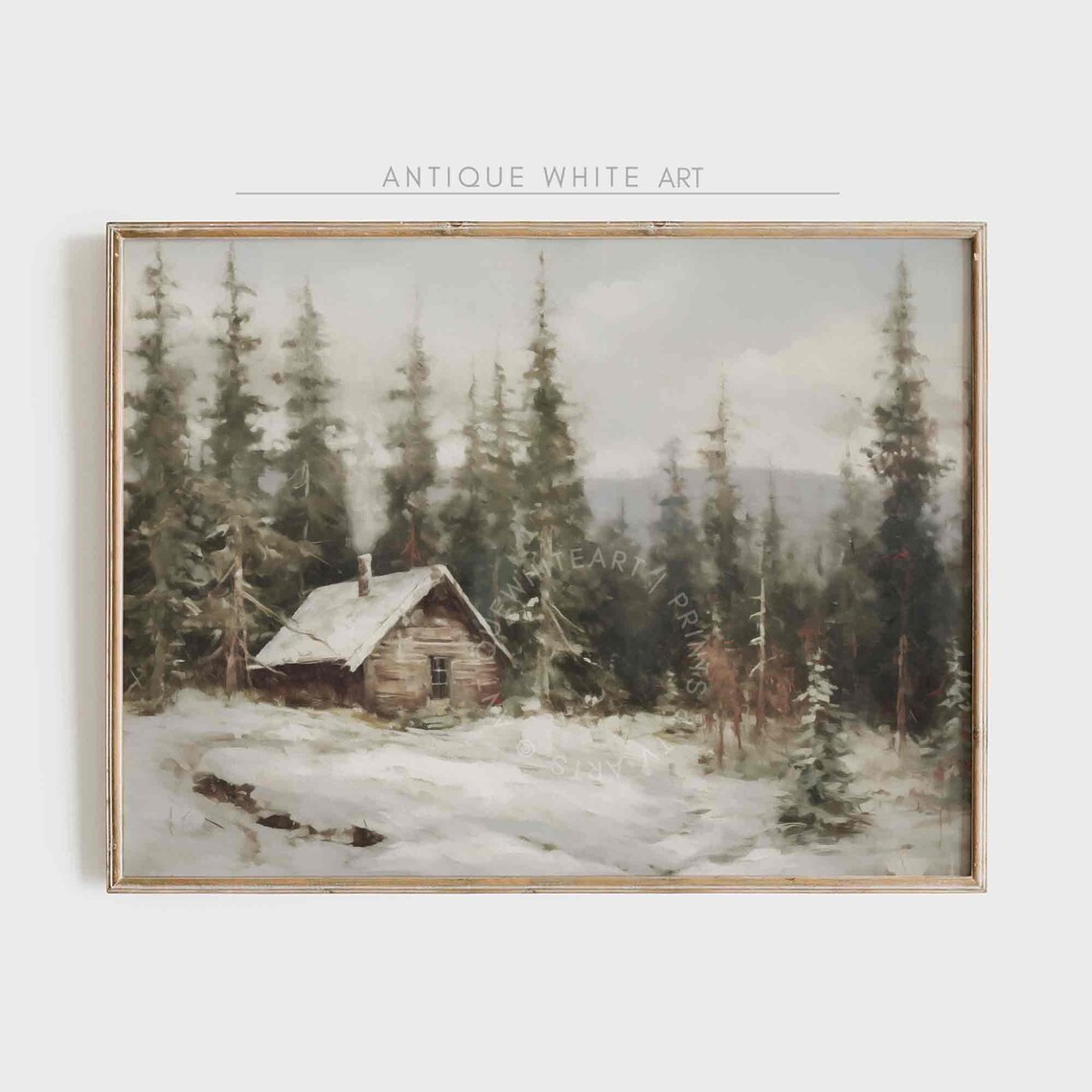 Winter Cabin Rustic Print, Vintage Landscape Art Print