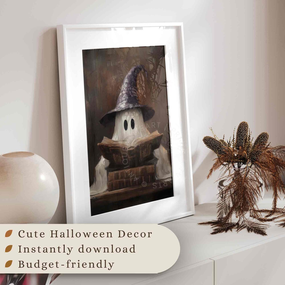 Witchy Halloween Ghost Print, Rustic Vintage Decor - Image 3