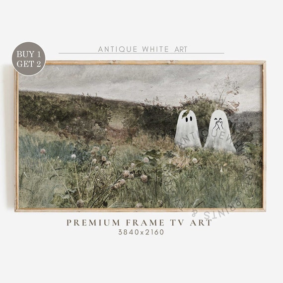 Cute Ghosts Vintage Painting Frame Tv Art Halloween Art For Tv Antique Landscape Painting For Tv Neutral Halloween Decor Tv99