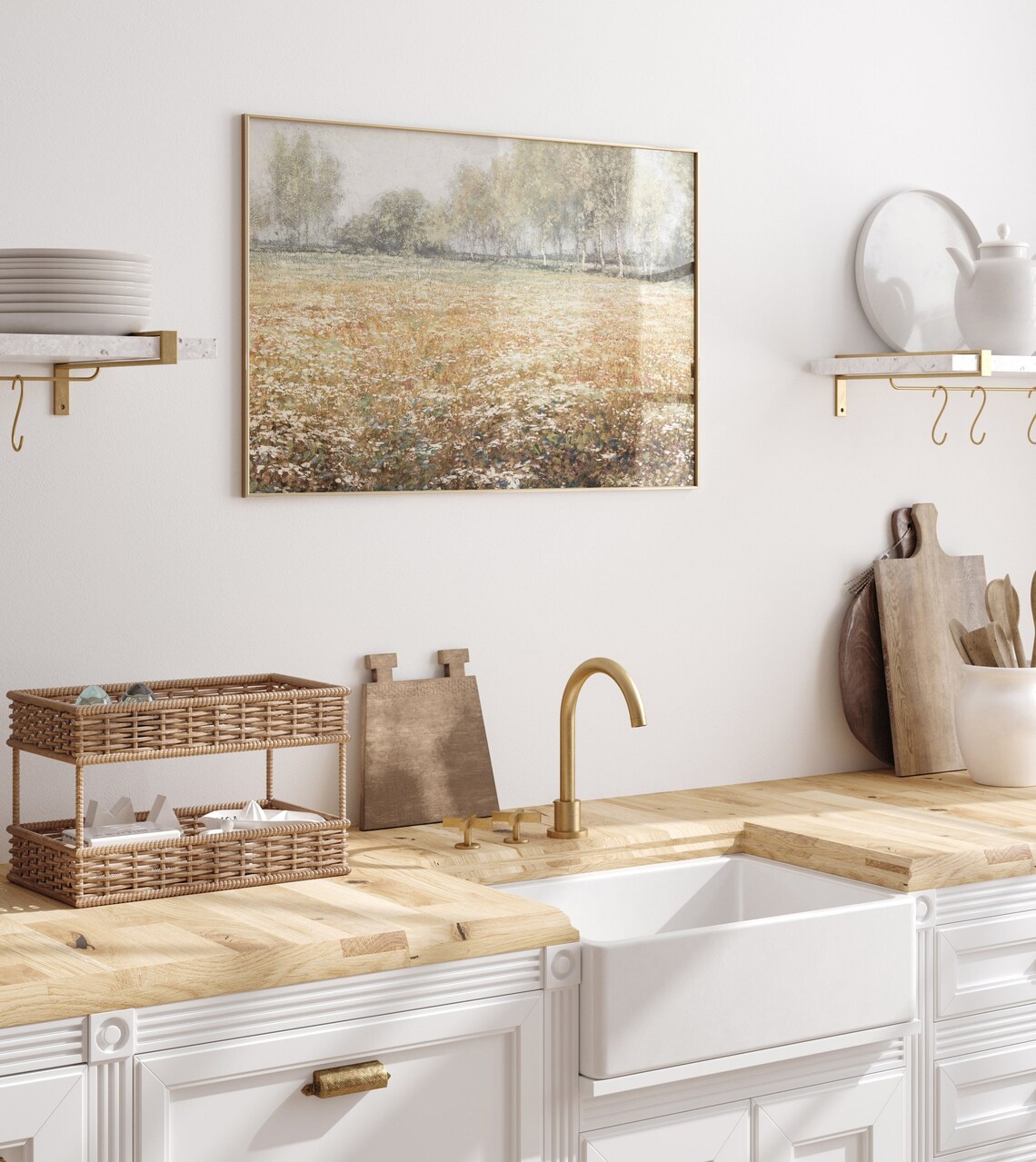 Wildflower Field Landscape, Vintage Farmhouse Art Print - Image 4