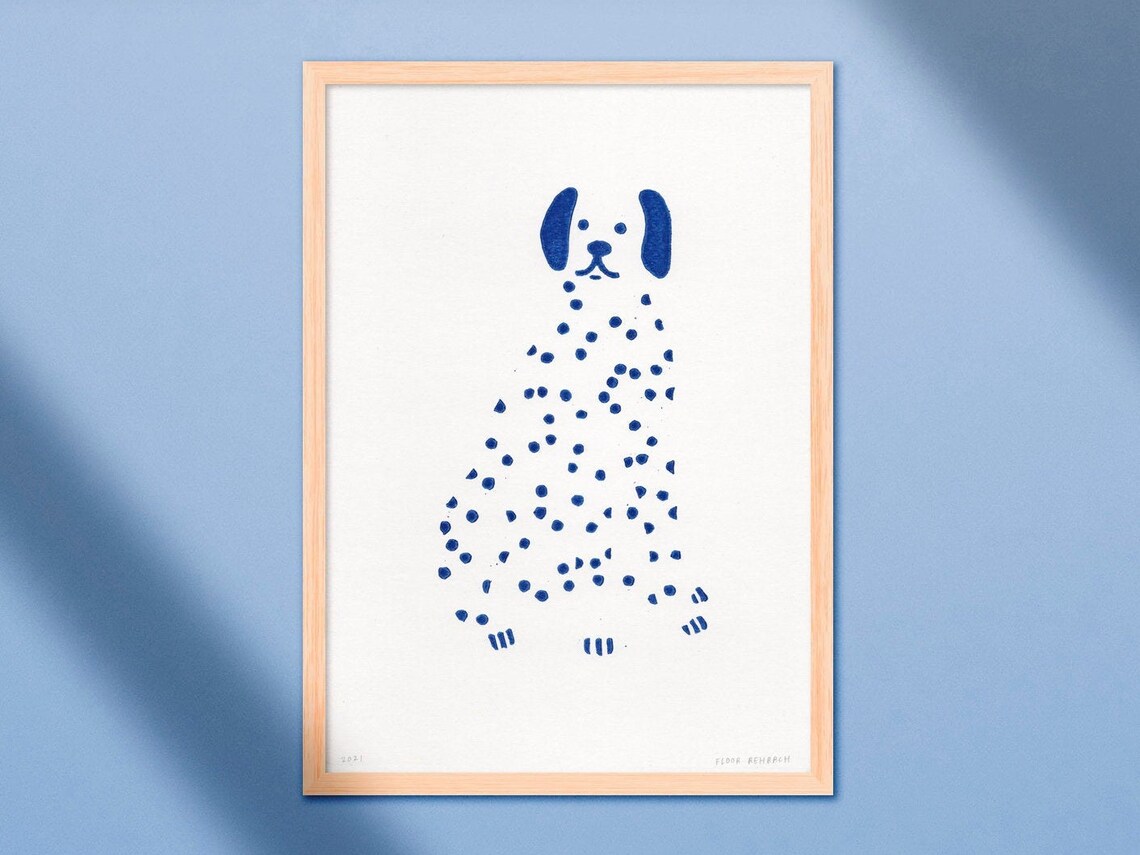 Dalmatian Dog Linocut Art Print, Animal Poster