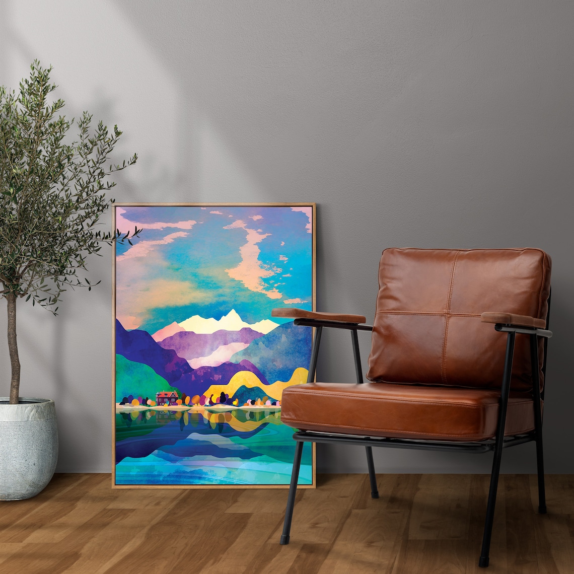 House By The Lake Landscape Art Print - Image 2