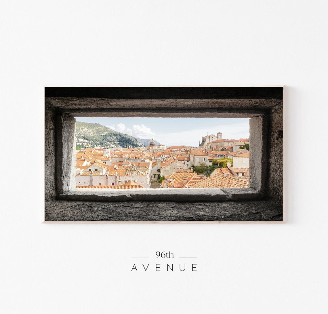 Dubrovnik Red Rooftops Seen Through Ancient Stone Window Poster