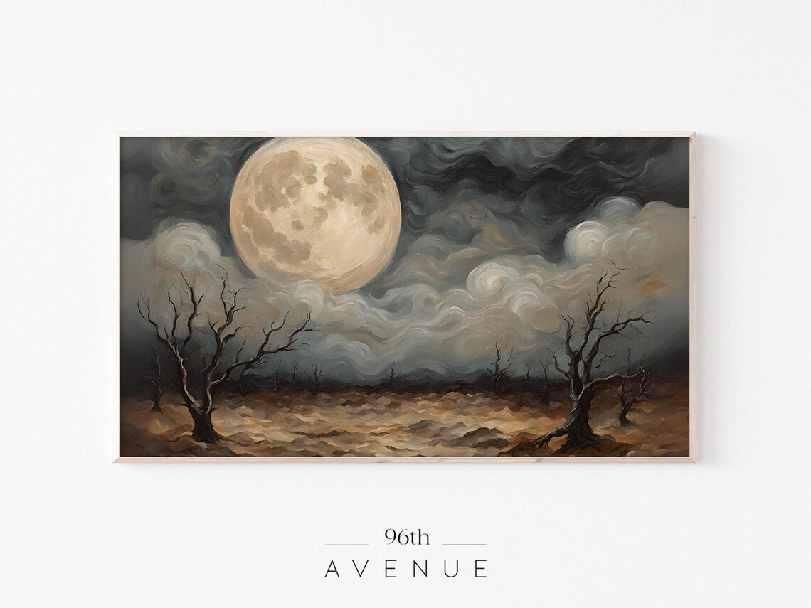 Full Moon over Barren Night Landscape Haunted Halloween Poster