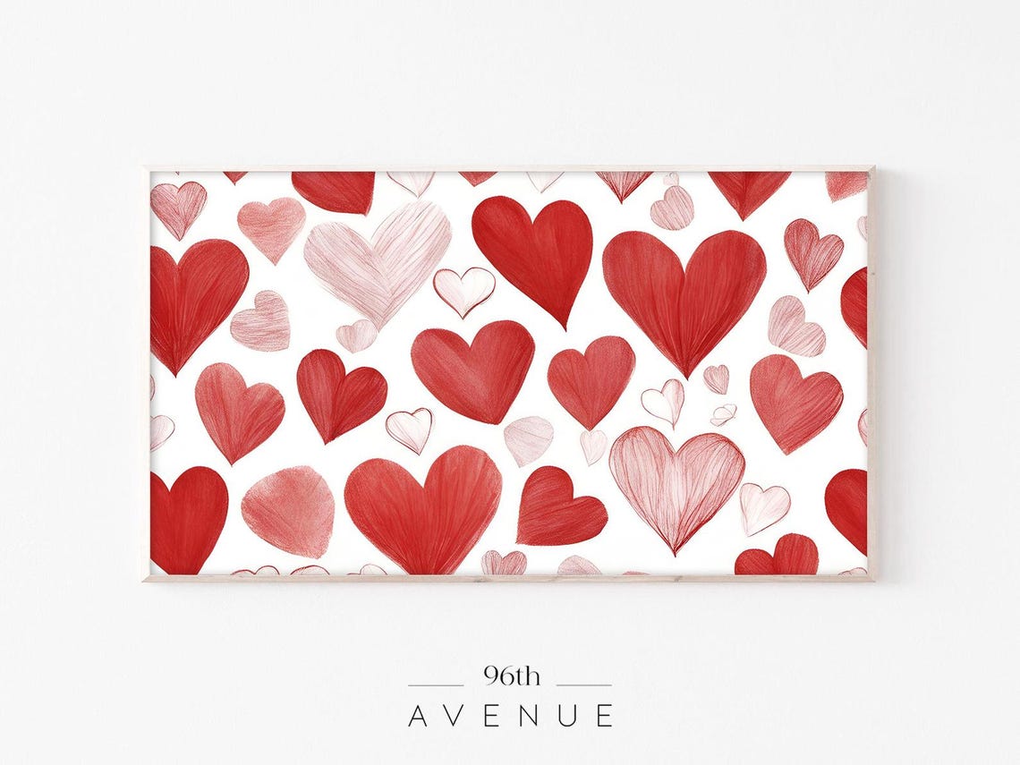 Red Hearts Pattern Valentine Sketch Style Romantic Art Print Poster