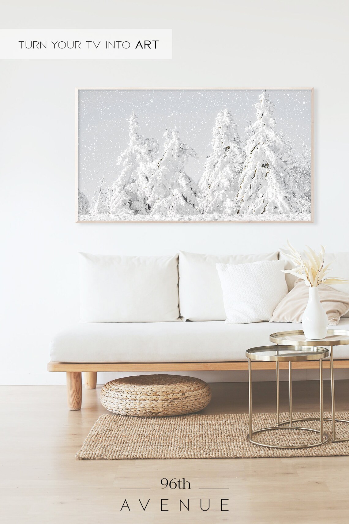Snowy Fir Trees Winter Art Print for TV Decor - Image 2