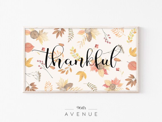 Thankful Script with Watercolor Autumn Leaves Fall Decor Poster