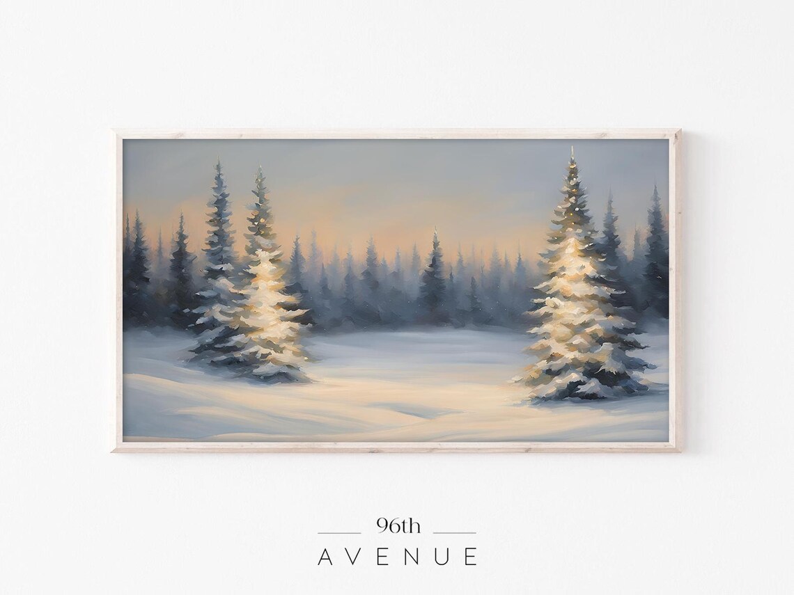 Moonlit Winter Night Forest With Glowing Snowy Trees Painting Print