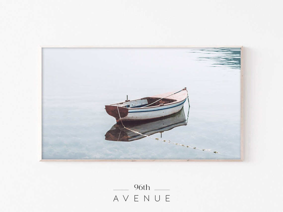 Wooden Rowboat Calm Lake Still Water Minimal Nautical Poster