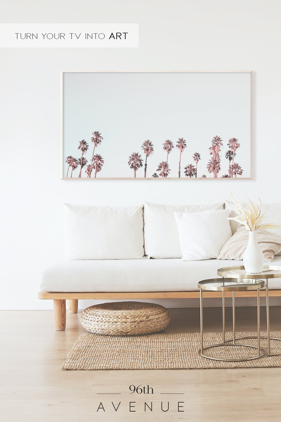 Tropical Palm Tree Line Minimal Coastal Blush Sky Photography Print - Image 2