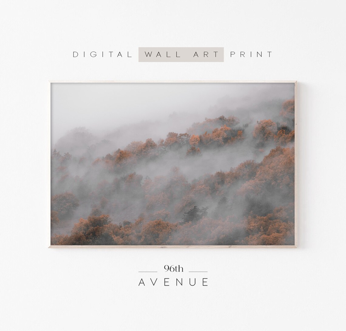 Foggy Autumn Hillside Forest Mist Landscape Photography Poster