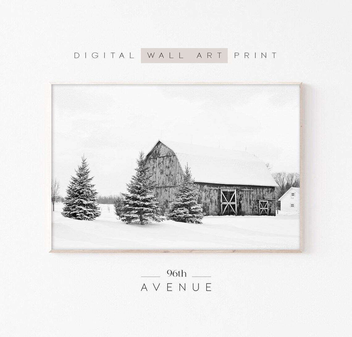 Winter Barn Christmas Poster Print