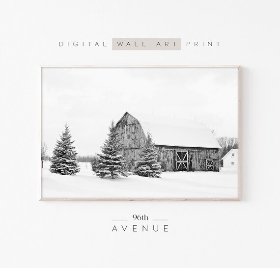 Winter Barn Christmas Poster Print