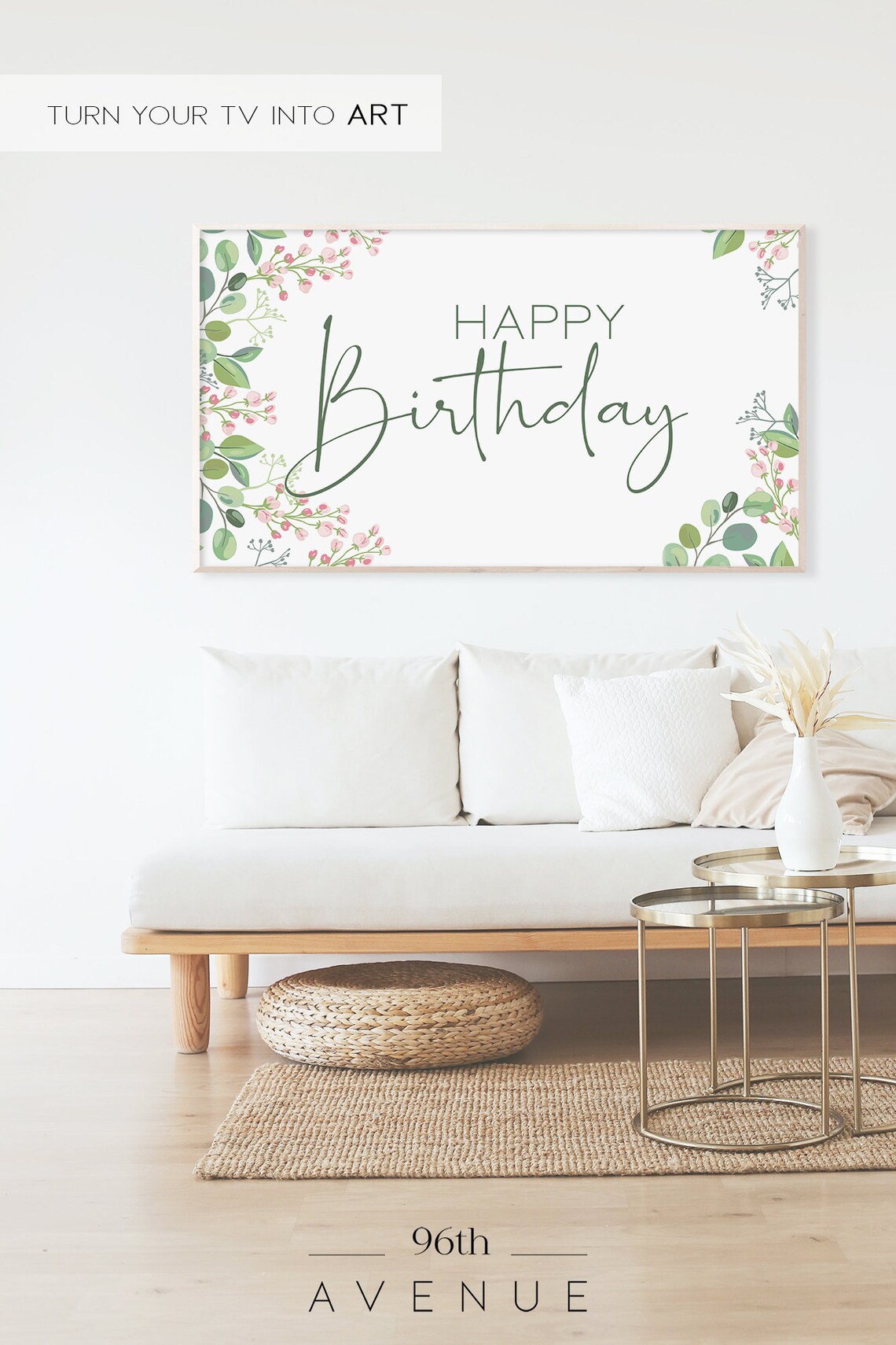 Happy Birthday Floral Art Print, Birthday Wall Decor - Image 2