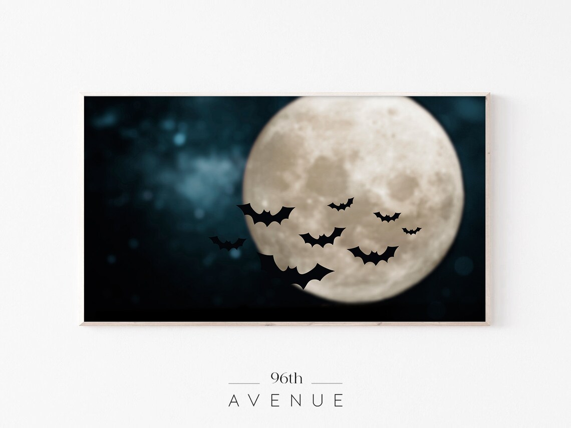 Halloween Bats Full Moon Art Print, Spooky Fall Decor