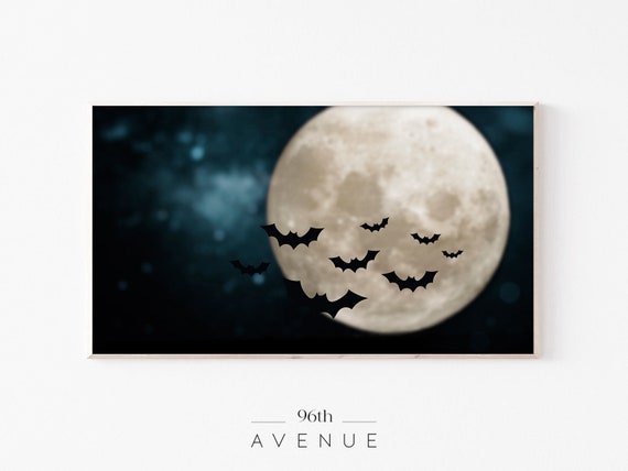 Halloween Bats Full Moon Art Print, Spooky Fall Decor
