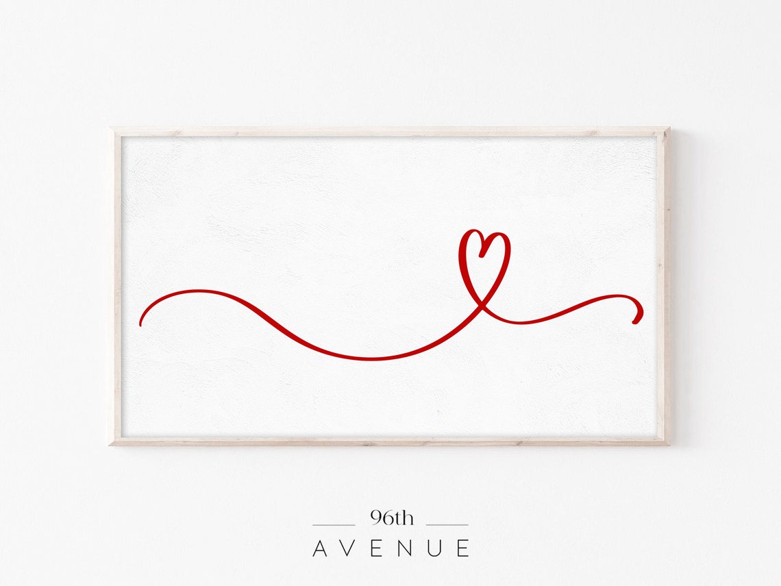 Minimalist Red Line Heart on White Modern Simple Love Art Print